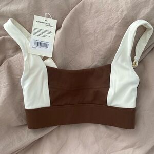NWOT Monday Swimwear Two-Tone Brown and White Sports Bra